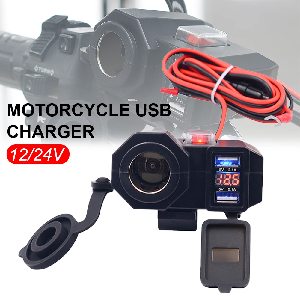 

Waterproof 12v/24v Motorcycle USB Charger Power Adapter Socket&Voltmeter Display