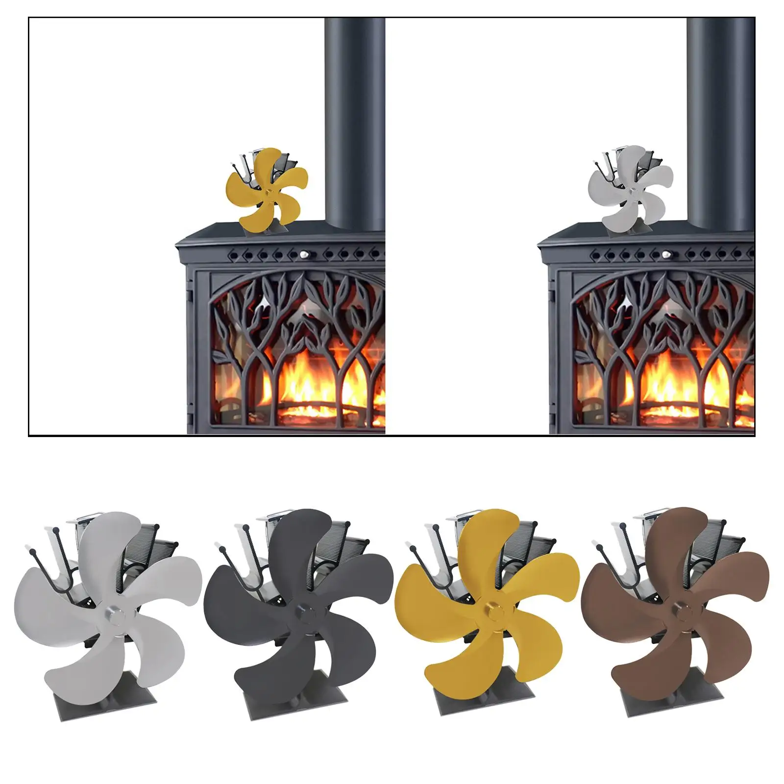 

5 Blades Wood Burning Stove Silent Motors Heat Powered Air Eco Stove Fan