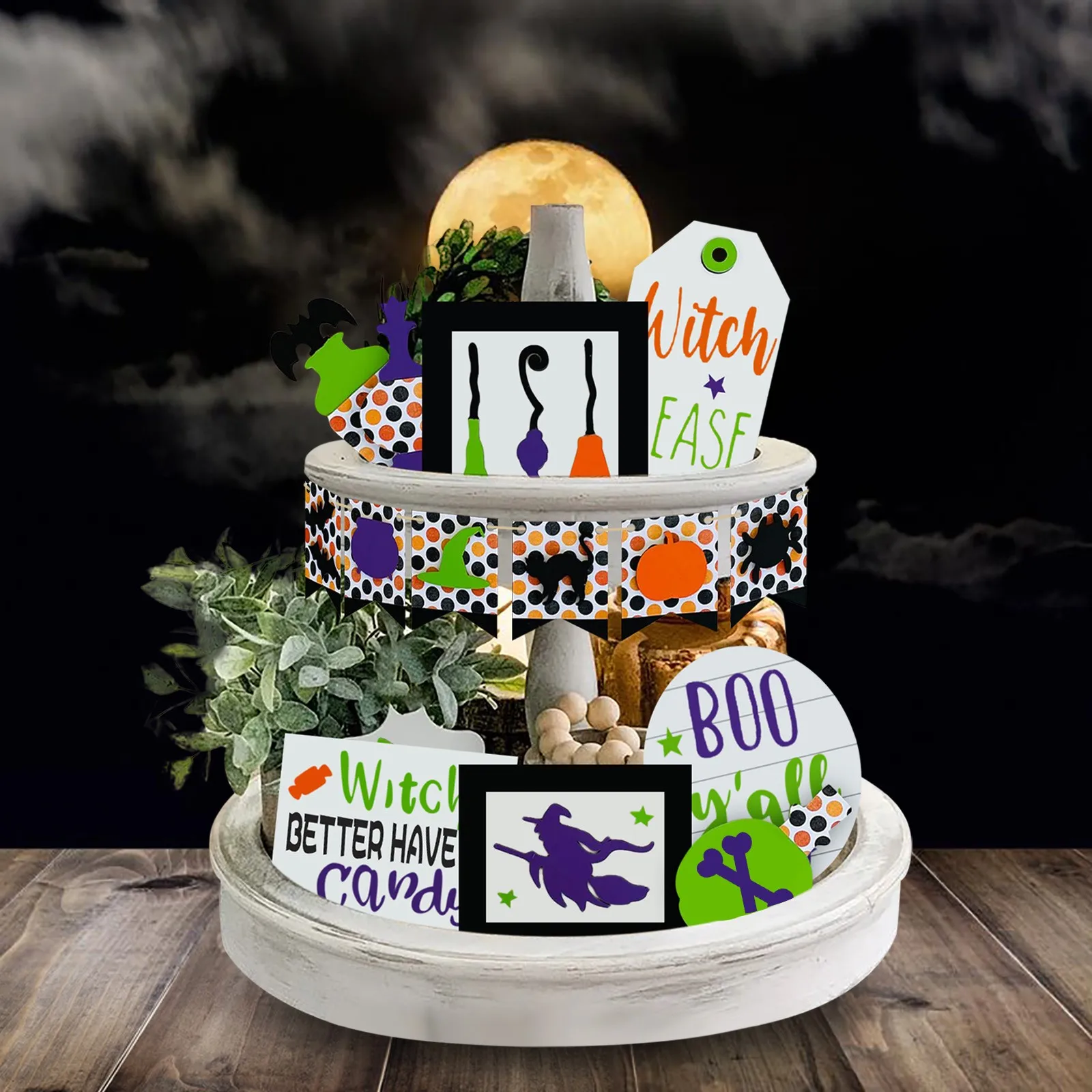 

Настольная подставка на 2 уровня, украшение для Хэллоуина в виде звёзд, страшное украшение, товары для дома и дома, винтажный металлический л...