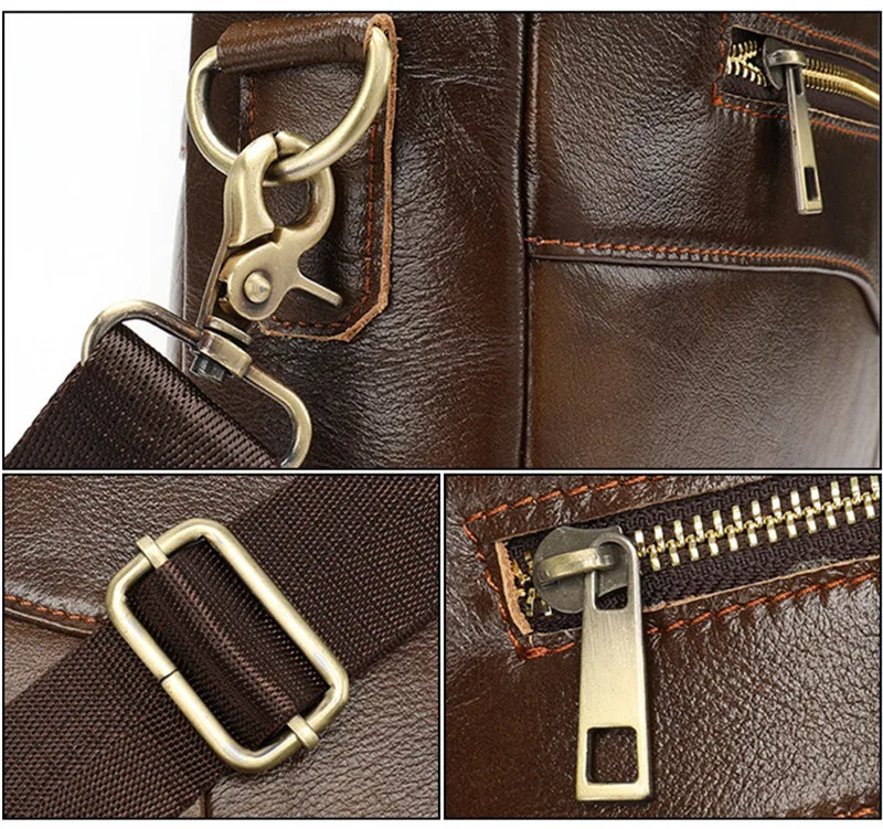 Simple casual luxury designer top layer cowhide men's coffee 14-inch briefcase Office laptop computer genuine leather handbag