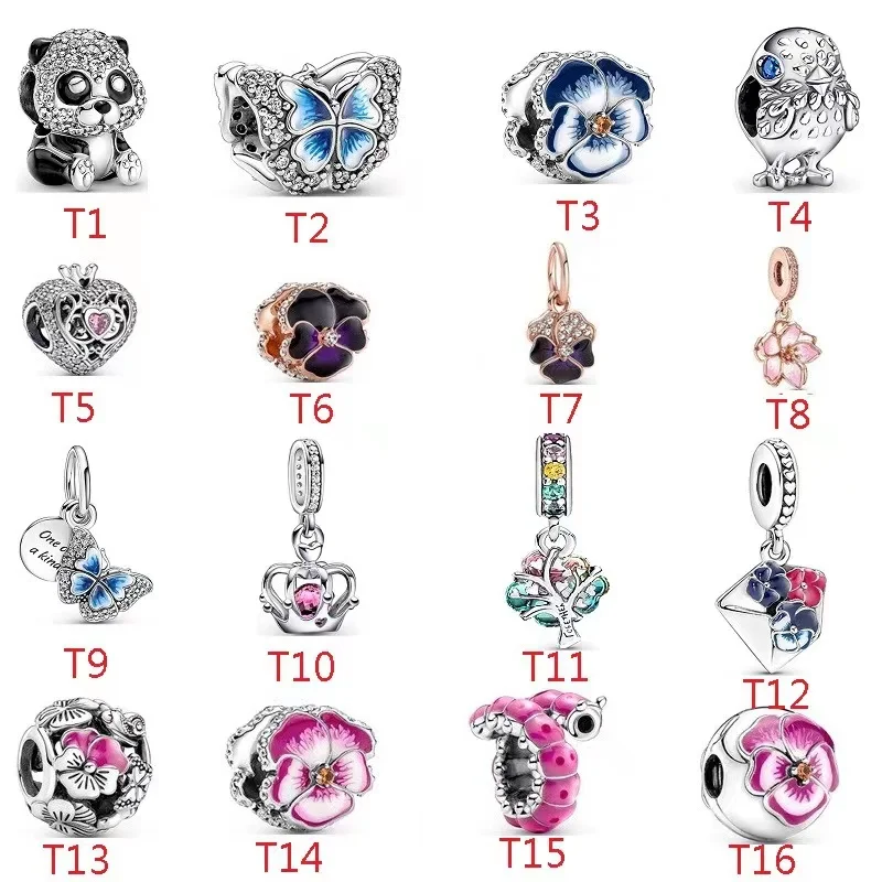 

pan Zhuzi S925 Sterling Silver New panda butterfly caterpillar envelope crown DIY Pink Blue accessories