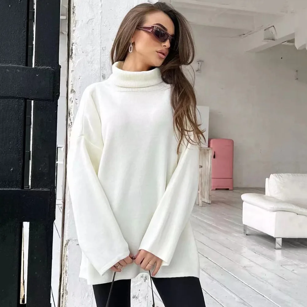 Женские свитера с высоким горлом и ажурными ягодами осень/зима 2024 свободные