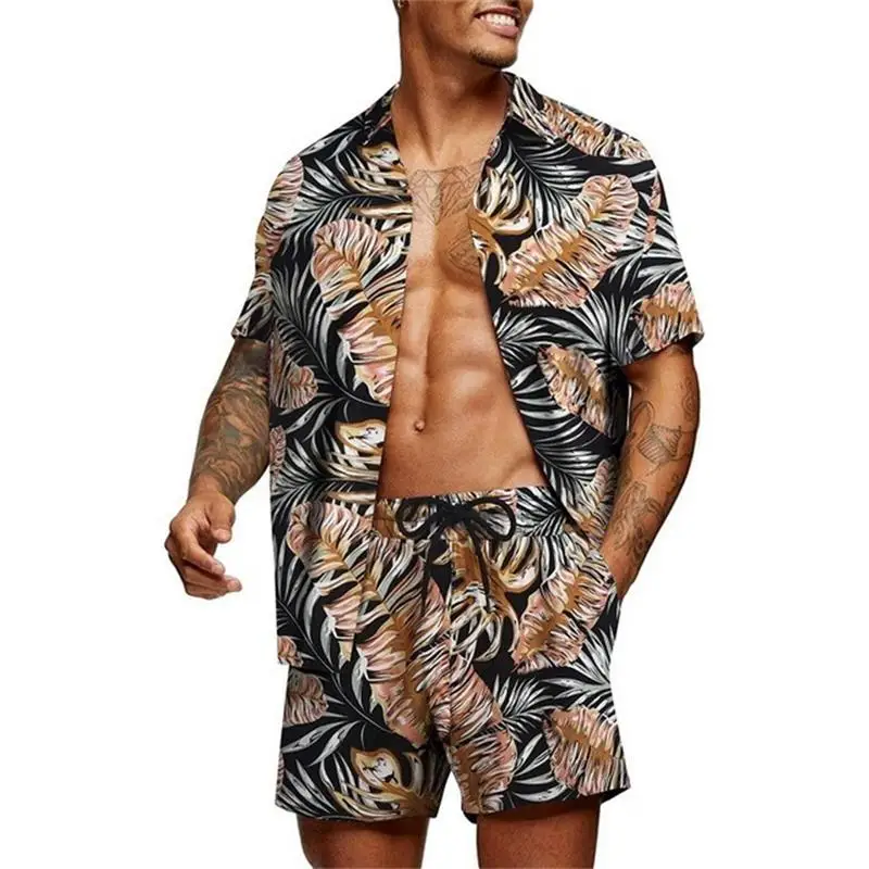 

2022 Summer Men's 3D Suit Hawaiian Short Sleeve Casual Shirt Breathable Shorts Holiday Beach Men's Suit 2 Pieces Streetwear