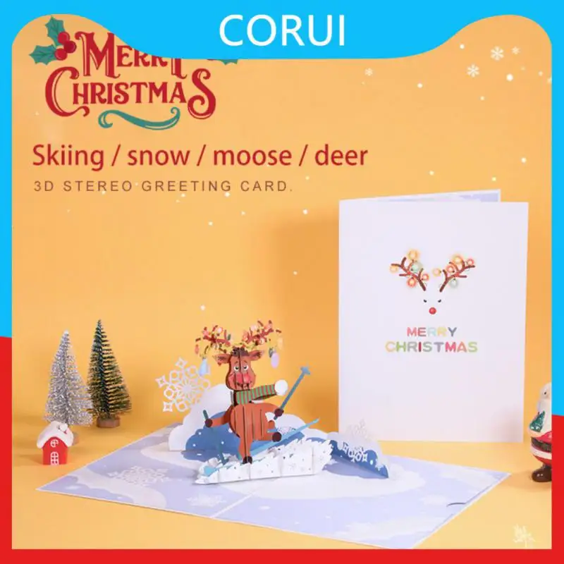 

Christmas greeting card creative three-dimensional Christmas card thanksgiving 3d blessing card skiing elk