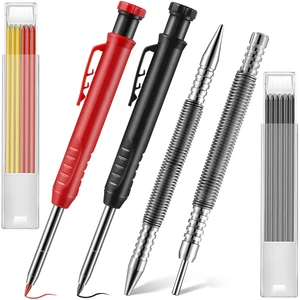 Spring Nail Tool Solid Carpenter Pencil Set, 2Pcs Pencil With 12 Refills And Hammerless Nail Remover Hinge Pin Punch Set