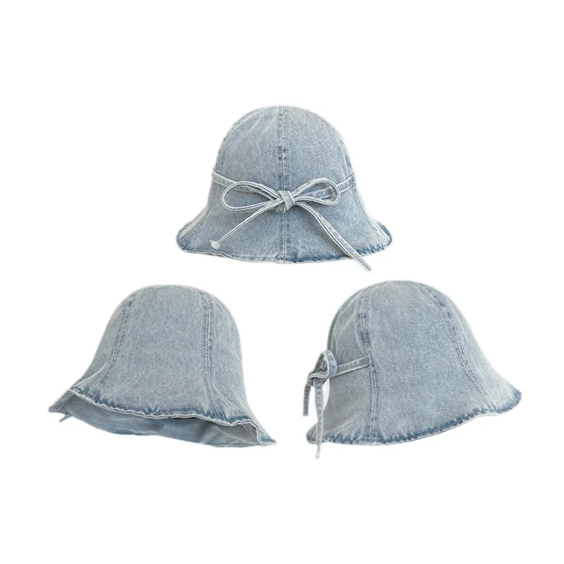 

South Korea's East Gate Lace up Cowboy Fisherman Hat Women's Summer New Sunscreen Casual VersatileShow FaceSmall BasinTrendy Hat