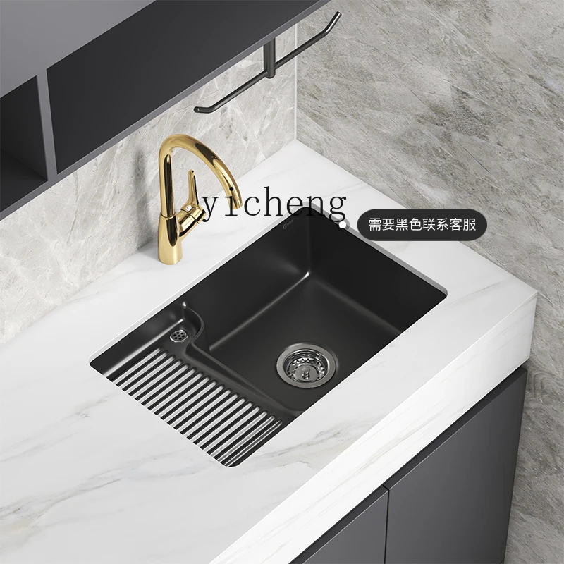 

YY Home Balcony Embedded Drop-in Sink Ceramic Laundry Basin Wash Hand Strap Washboard