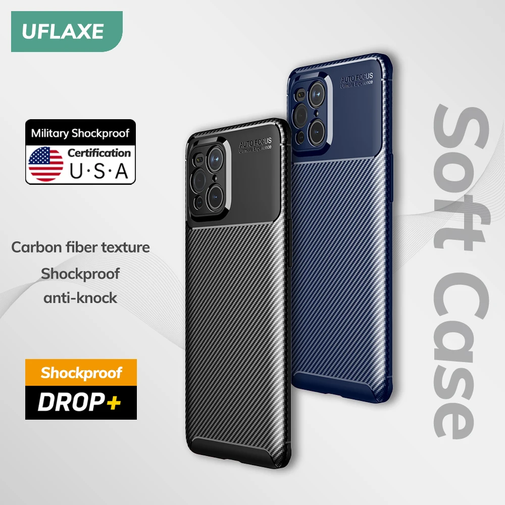 UFLAXE Original Shockproof Soft Silicone Case for OPPO Find X3 Pro Find X3 Lite Neo Carbon Fiber Back Cover Casing