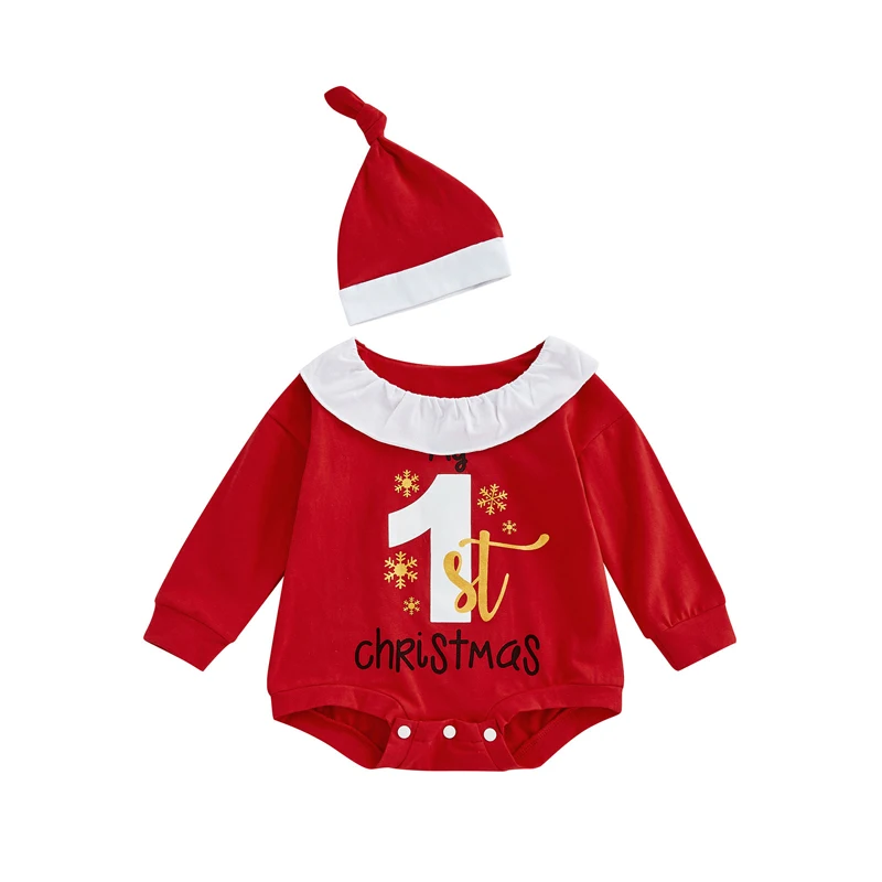 

Рождественский Комбинезон для маленьких девочек и мальчиков, комбинезон с длинными рукавами, мультяшными цифрами, надписями и снежинками, ...