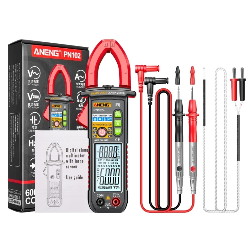 

PN102 Digital Clamp Meter 600A AC-Current Backlights NCV- Voltmeter Ammeter