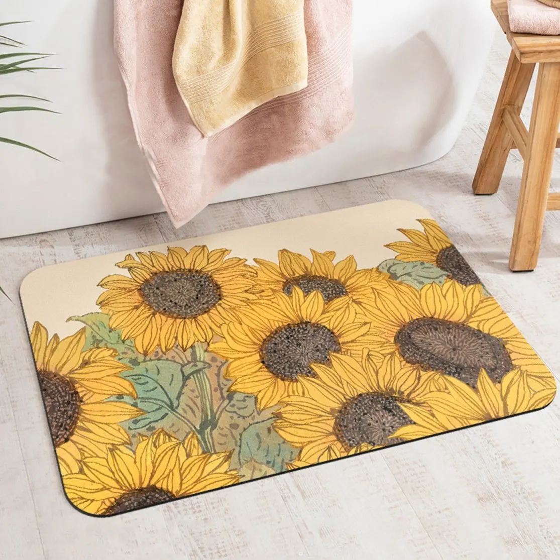 

Sunflower Soft Diatom Mud Floor Mat Bathroom Mat Absorbent Non-slip Bath Mat Rug Bathroom