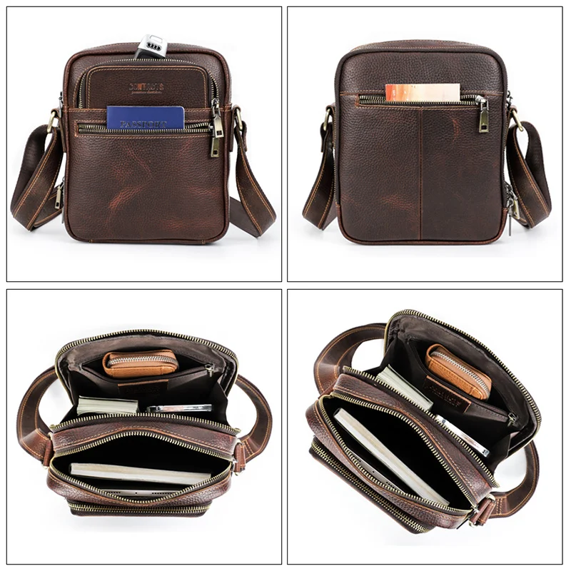 OYIXINGER Retro Small Men Messenger Bags For Male Crossbody Shoulder Sling Phone Bag Satchel For 8.3'' IPAD Mini Cowhide Purses