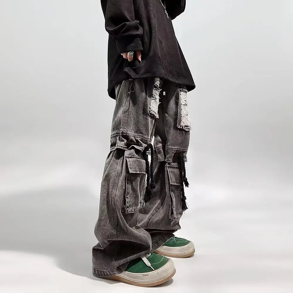 Винтажные прямые джинсы с широкими штанинами свободные в стиле хип-хоп уличная