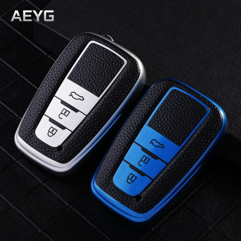 

Leather Style Car Smart Key Case Cover Shell For Toyota Prius Camry Corolla C-HR CHR RAV4 Prado 2018 Accessories Keychain Covers