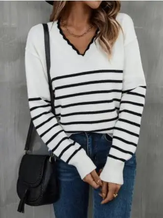 

Women Sweater 2022 Autumn Winter Knitted Bottoming Shirt V-neck Long Sleeve Top Fashion Loose Elegant Ladies Pullover Streetwear