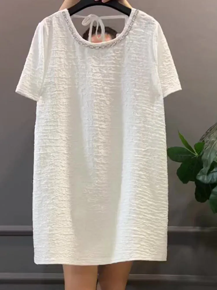 Летние Новые европейские товары 2024 года свободное белое платье-футболка с