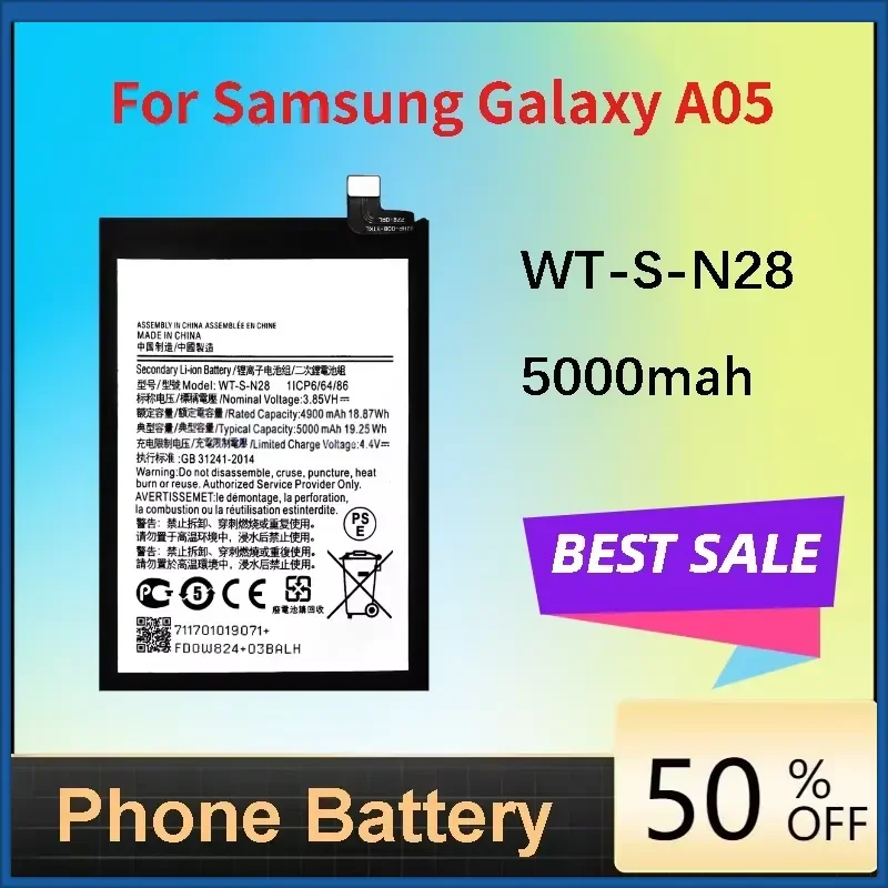 Фото Новая сменная батарея WT-S-N28 емкостью 5000 мАч для мобильного телефона Samsung Galaxy A05 SM-A055F/SM-A055F/DS SM-A055M/SM-A055M №1
