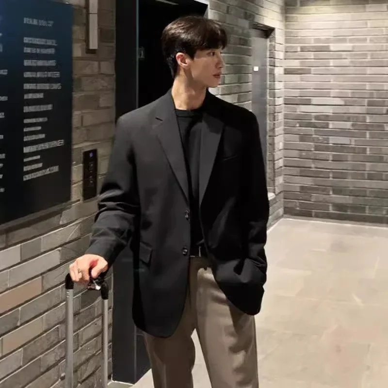 Корейский мужской повседневный Блейзер свободного кроя в западном стиле черная