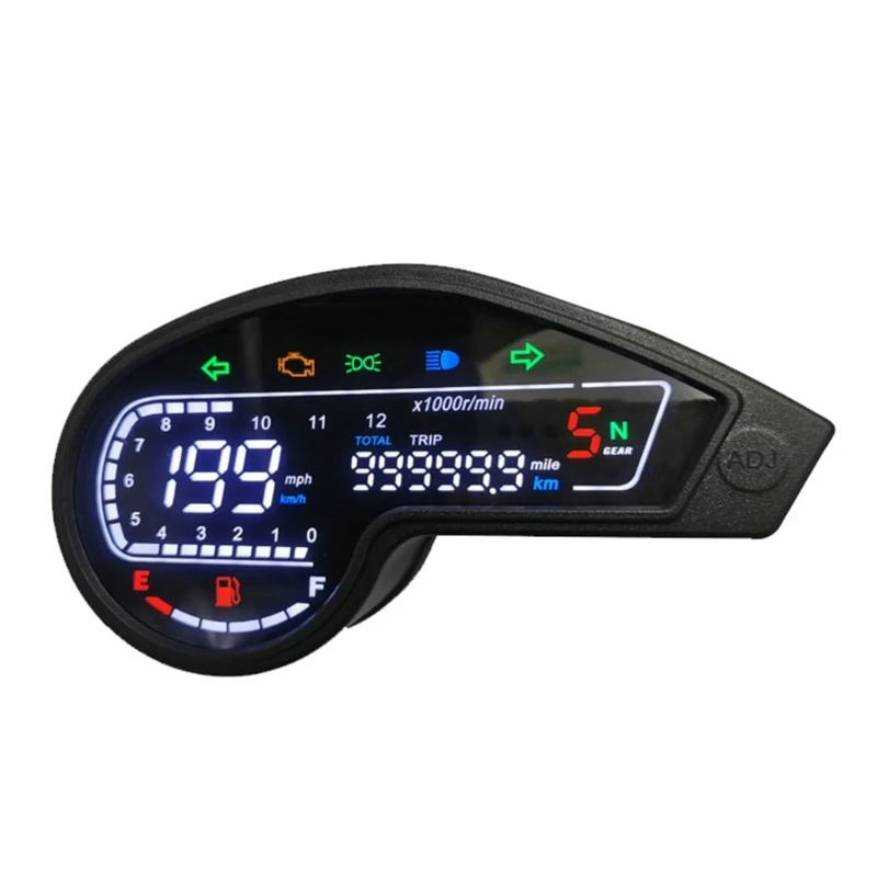 

Digital Gauges Motorcycle Speedometer/Tachometer/Odometer Universal with Multi-Function Indicator Light Display Black