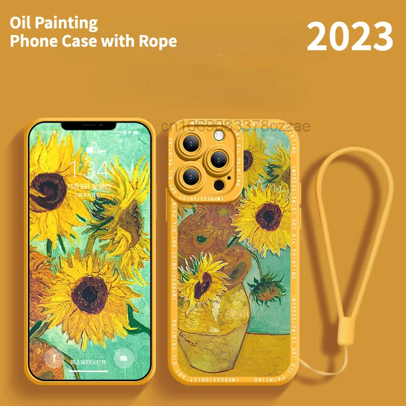 Oil Painting Style Sunflower Phone Case For 14 Phone Case IPhone 13 Pro Cover 12ProMax Silicone 11 Lens Fall Proof Soft Case