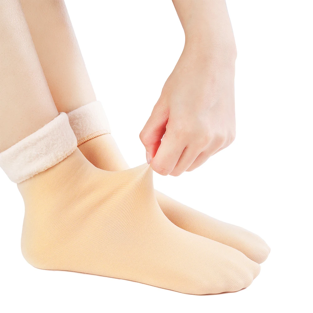 3 Pairs Winter Warm Women Socks Solid Color Thicken Thermal Socks Soft Plus Velvet Socks Casual Snow Socks Home Floor Black Sock
