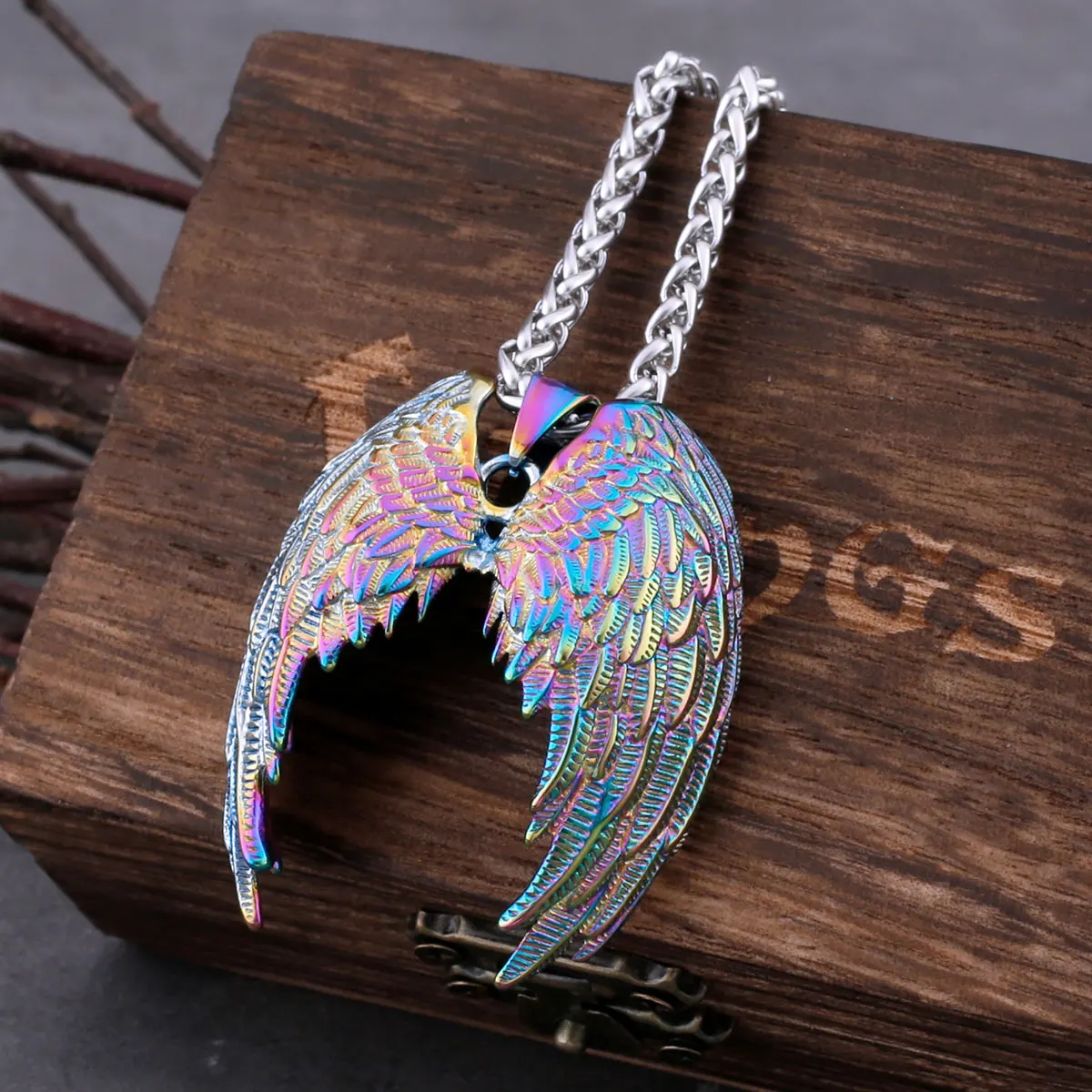 

Fashion Classic Angel Wings Necklace Stainless Steel Men‘s Hip Hop Punk Biker Cool Pendant Necklace Animal Charm Jewelry As Gift