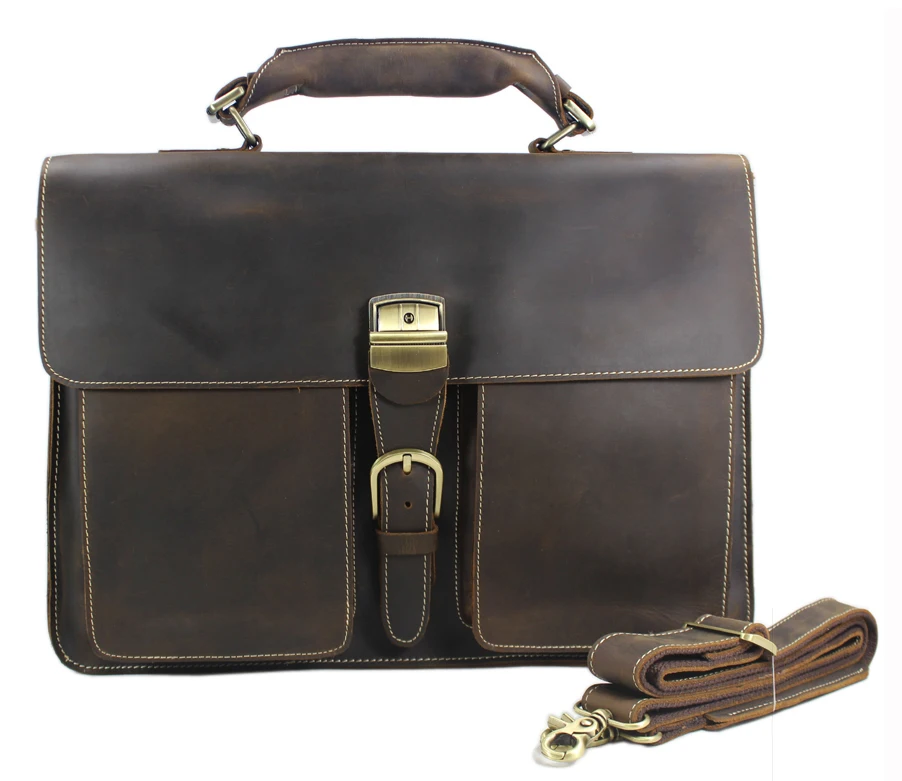 

Vintage Crazy Horse Leather Men's Briefcases Business Bag Men Leather Briefcase 15"laptop Bag Tote Handbag Large Brown