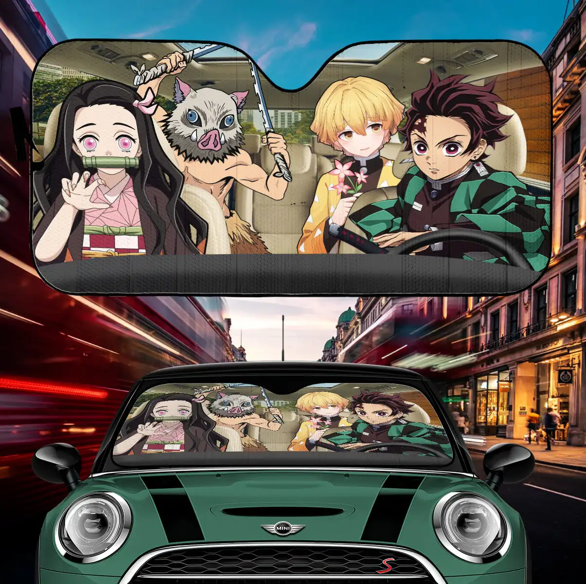 

Tanjiro Nezuko Zenitsu Inosuke Demon Slayer Anime Driving Car Auto Sunshades