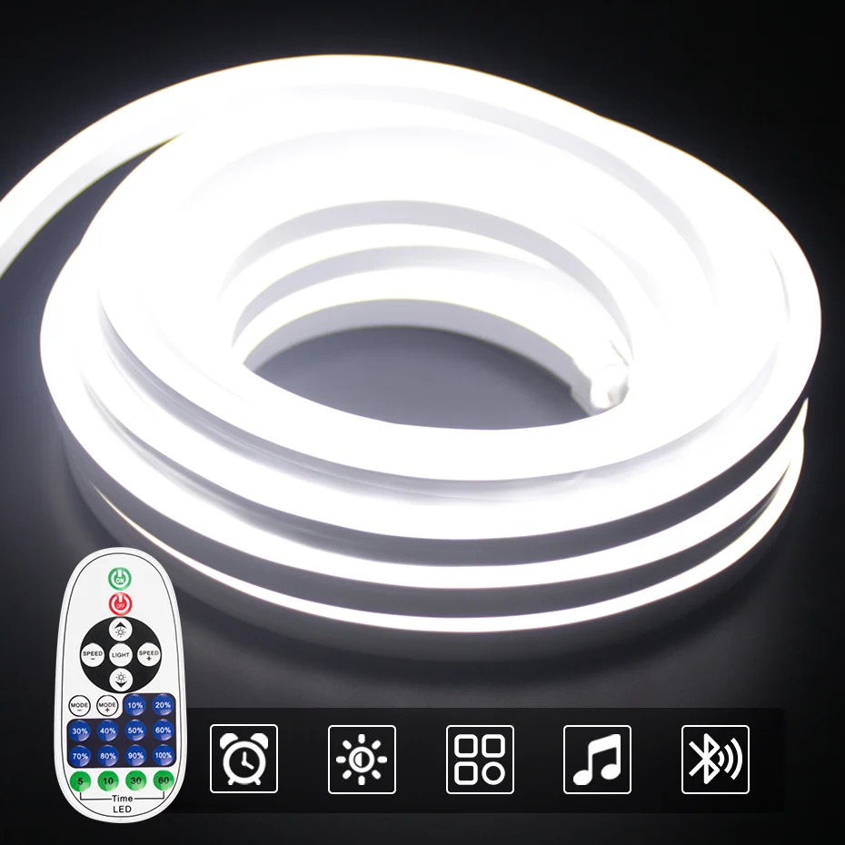 

1-100m AC220V LED Neon Strip Light SMD 2835 120LEDs/M Flexible Ribbon Tape Lamp Dimmable IP67 Waterproof with EU Plug Warm/White