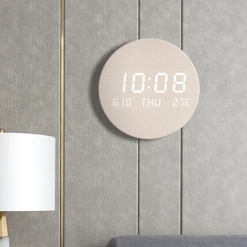 

Faux Wooden Wall Clock Living Room Decorative Digital Electronic Wall Clock Electronic Rechargeable Bedside Wall Clock
