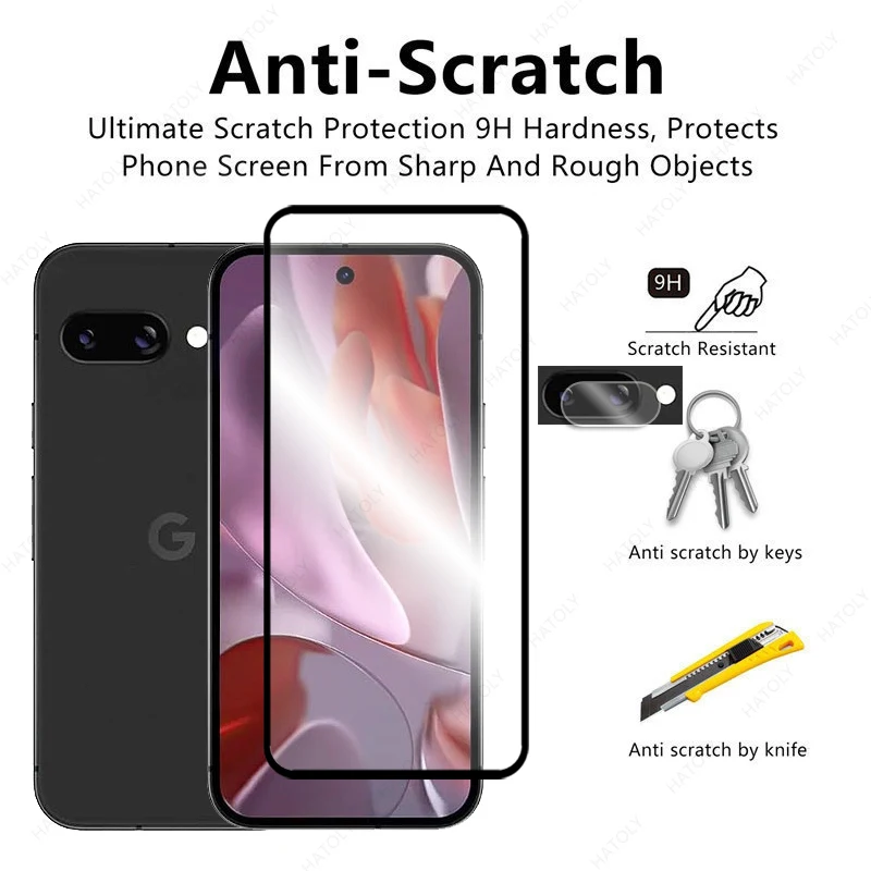 Закаленное стекло для Google Pixel 9a Защитная пленка экрана Black Edge объектива камеры