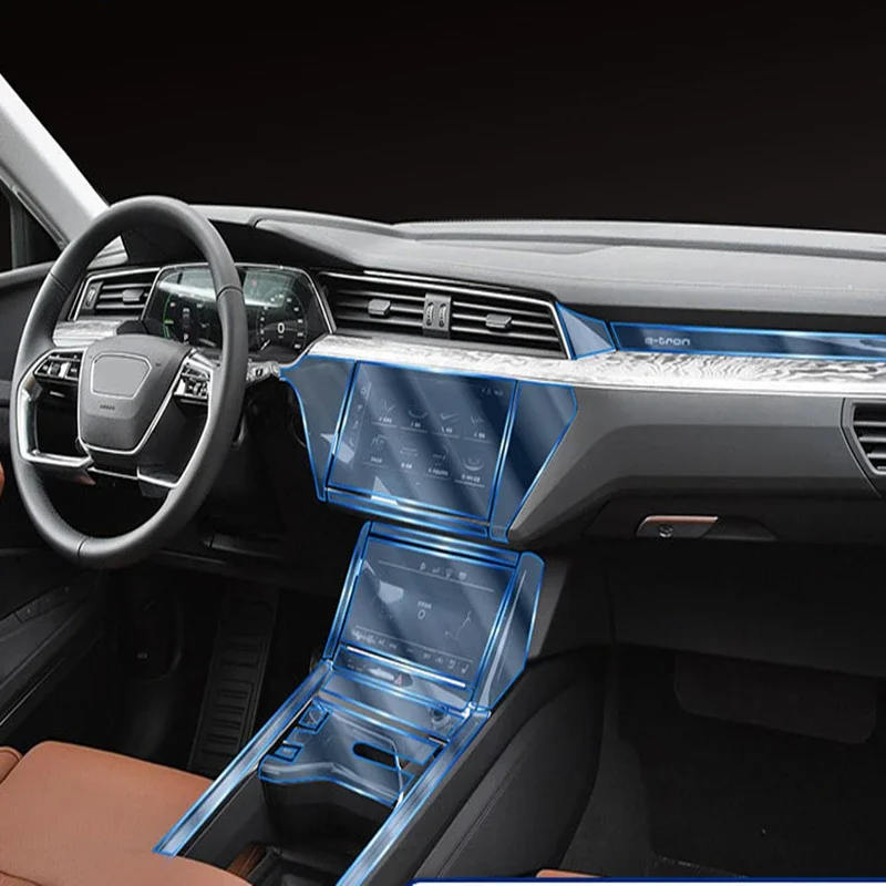 Фото Для Audi Etron 55 Quattro 2020 2021, салон автомобиля, центральное управление, ручка переключения передач, приборная панель, прозрачная навигационная защитная пленка из ТПУ №2