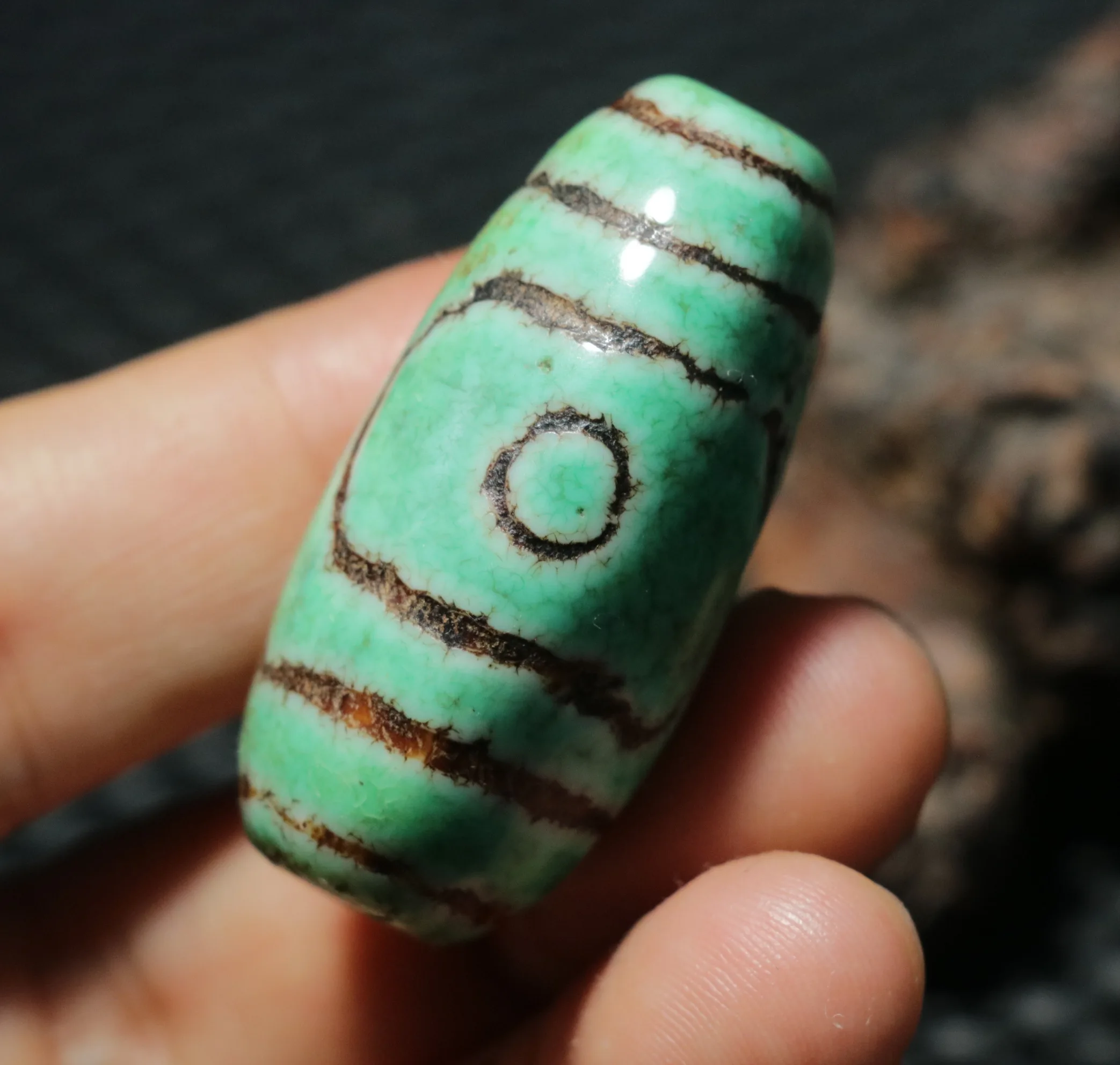 

Unique Magic Energy Tibetan Old Agate Green Color Buddha Cap 3 Eyed Large Irregular ShapedZi Bead Pendant $$ UPD22