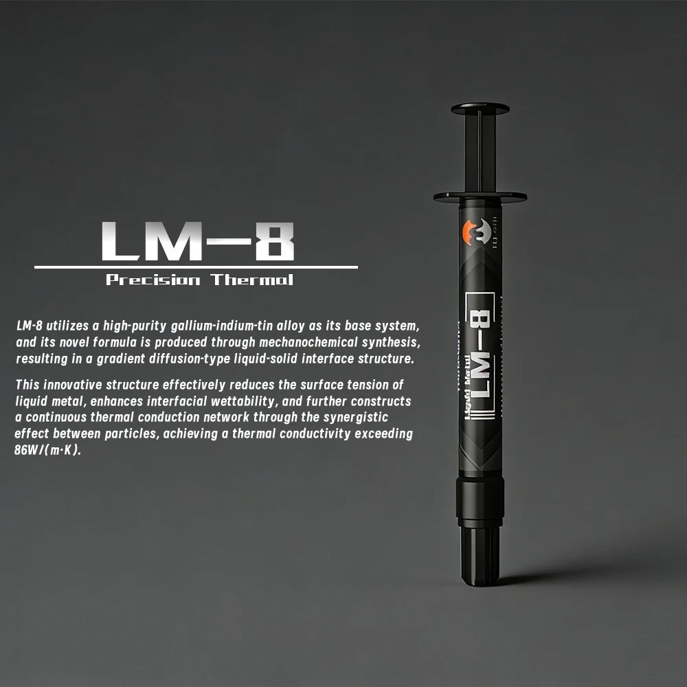 Фото Термопаста MJ-TECH LM-8 Liquid Metal, проводящая электричество, для PS5, ноутбуков, процессоров, видеокарт, высокопроизводительная термосмазка. №3