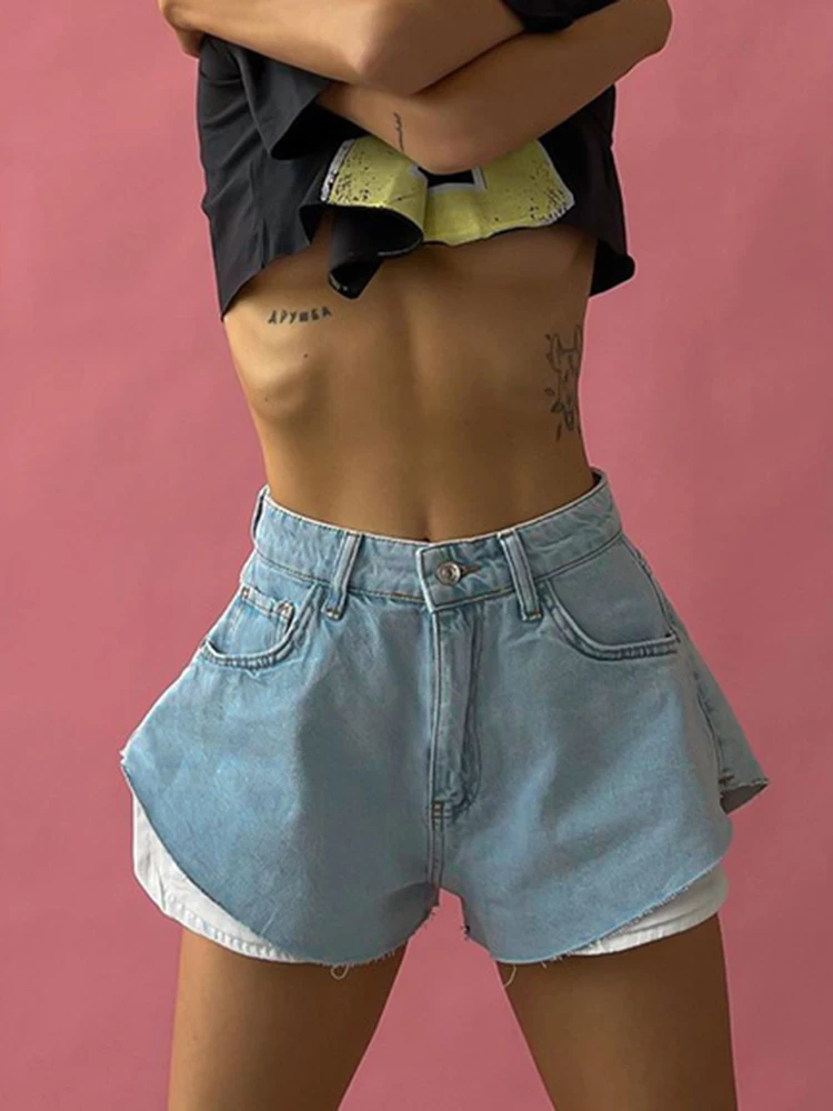 

Шорты женские джинсовые с завышенной талией, повседневные Модные свободные штаны из денима с карманами и широкими штанинами, уличная одежда, голубые, Y2K, лето 2023