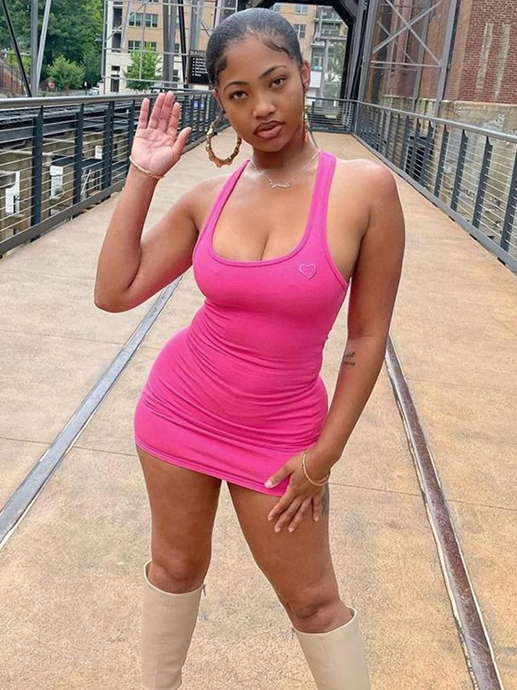 

Women Solid Sleeveless Bodycon Tank Mini Dress Sexy Party Club Tight Short Dresses 2023 Summer Female Streetwear Wholesale Items
