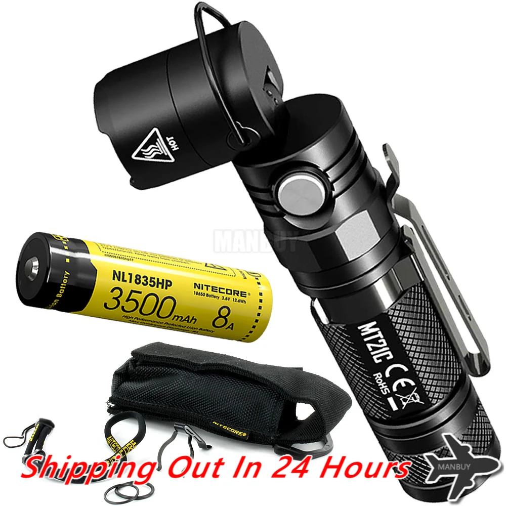 Top Sales NITECORE MT21C + 18650 Battery Multi-functional 90 Degree Adjustable LED Flashlight Outdoor Portable Diecast EDC Torch