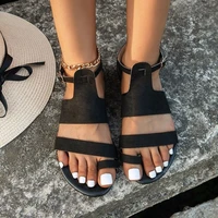 sandals womens summer 2022 new one word belt set toe flat back empty sandals solid color buckle womens sandals ins tide shoes