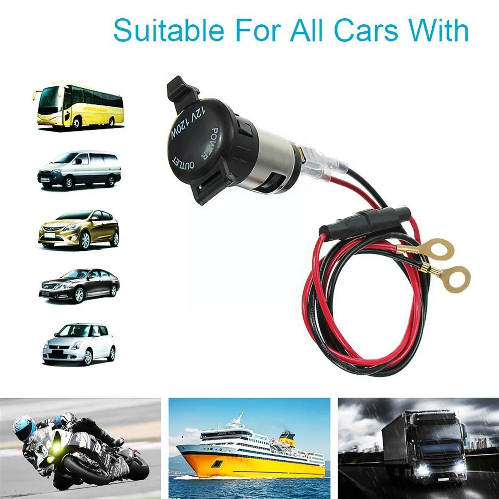 

120W 12V Waterproof Car Auto Motorcycle Cigarette Lighter Power Plug Socket For Motorcycles Boats Mowers Tractors Cars I2V0