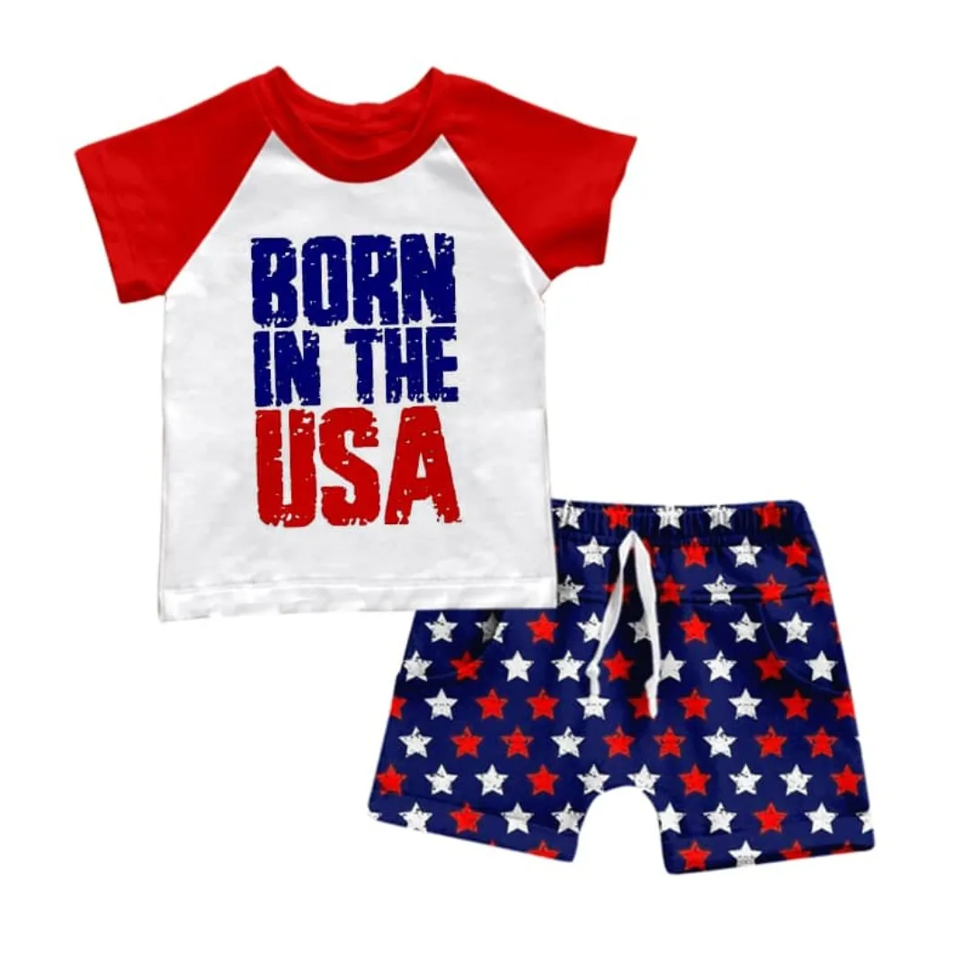 

Independence Day Boutique Boy Summer Children's Clothing Set July 4th Five-pointed Star Print Short-sleeved Top Shorts Two-Piece