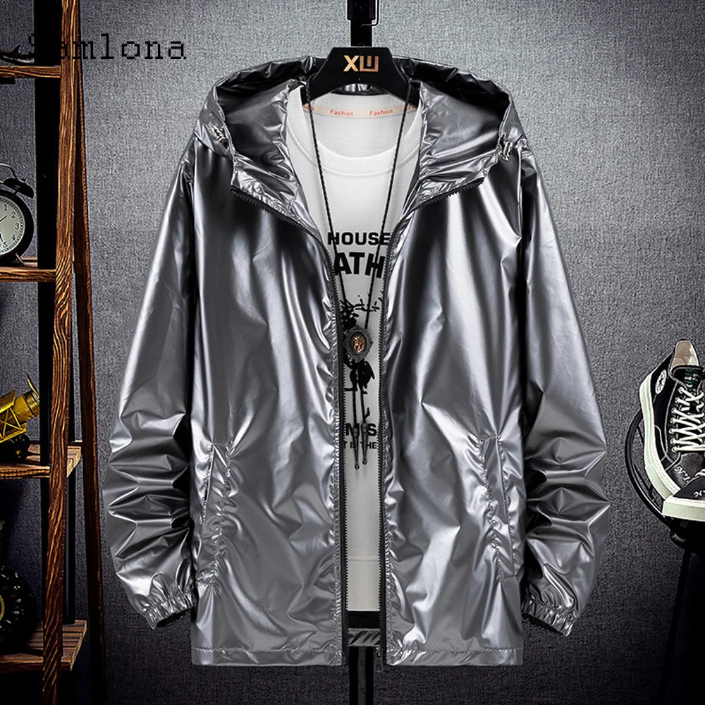 

Samlona 2023 Spring Hooded Jackets Kpop Young Mens Solid Fashion Reflective Tops Outerwear Plus Size 7XL Male Lightweight Coats