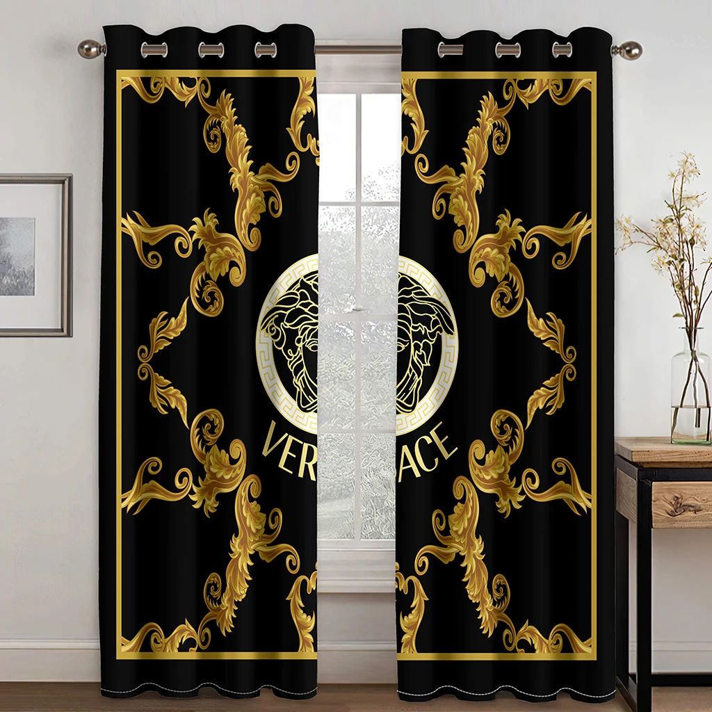 

Luxury Brand Desigenr Pattern Deluxe 2 Pieces Sunshade Curtains Polyester Curtain For Home Living Room Bedroom Hook