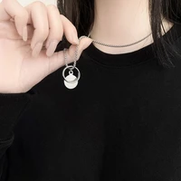 simple round ring pendant necklace hip hop sweater accessories unisex chain titanium necklace chain