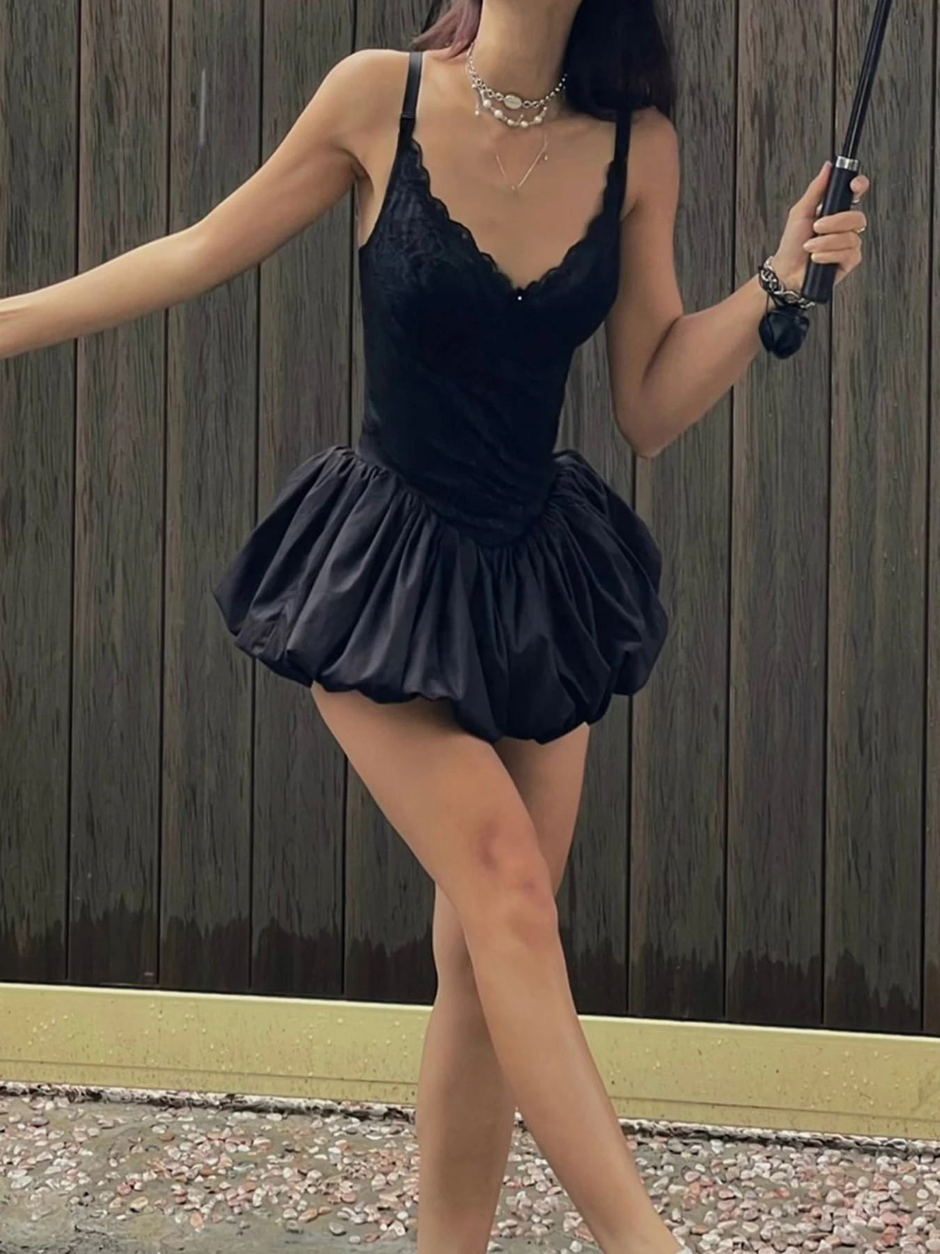 IAMSURE BALLETCORE Ремесленное кружевое камуфляжное платье сексуальное чистое темное V -