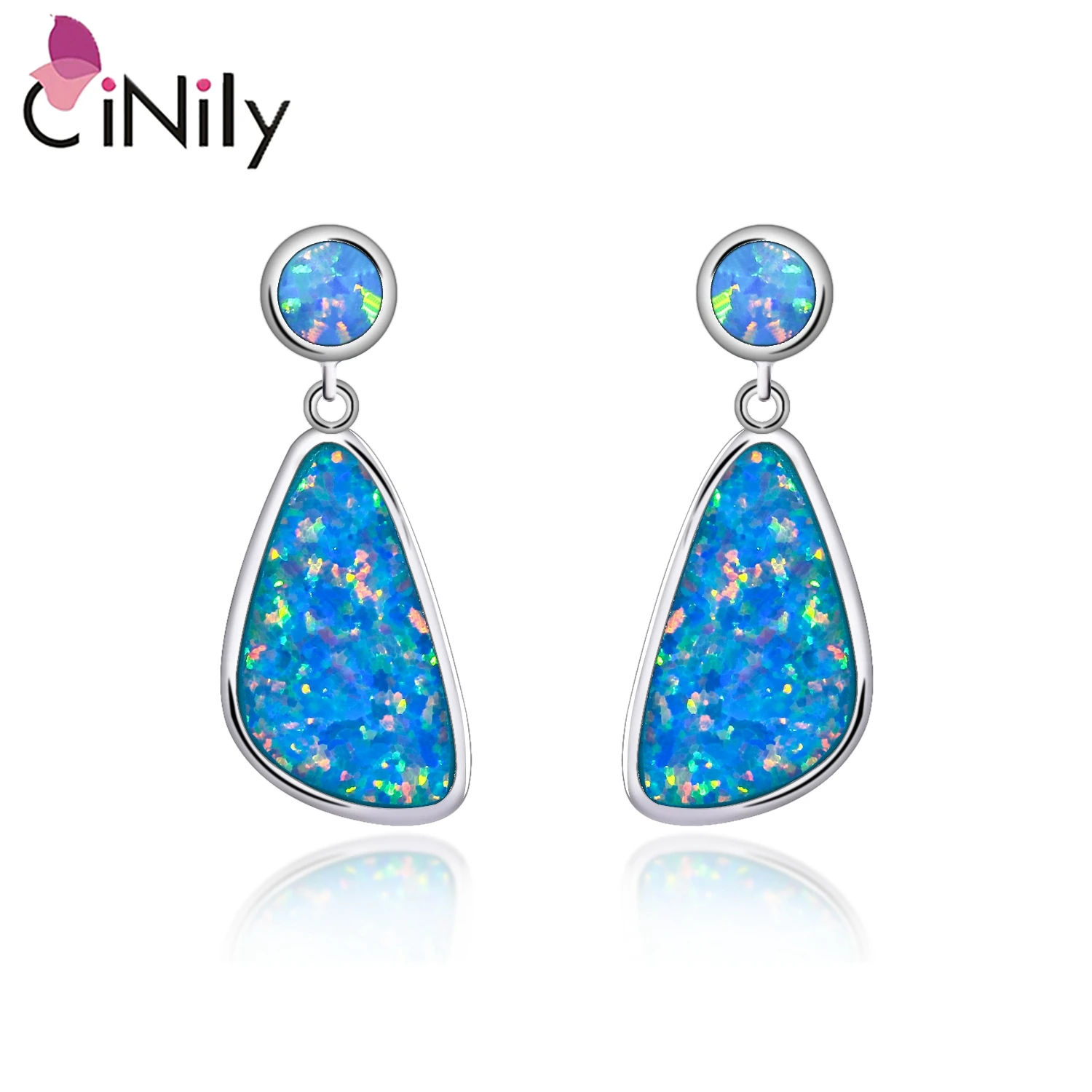 

CiNily Created Rainbow Fire Opal Dangle Earrings Silver Plated Fashion Jewelry for Women Christmas Gifts Drop Earrings 1 1/8"