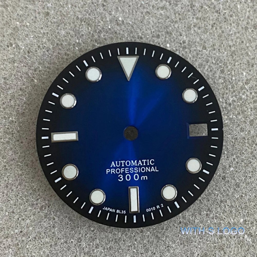

29mm NH35 Sun Pattern Blue Black Watch Dial Green Luminous for NH35 Movement DIY Replacement Watch Accessories Repair Parts