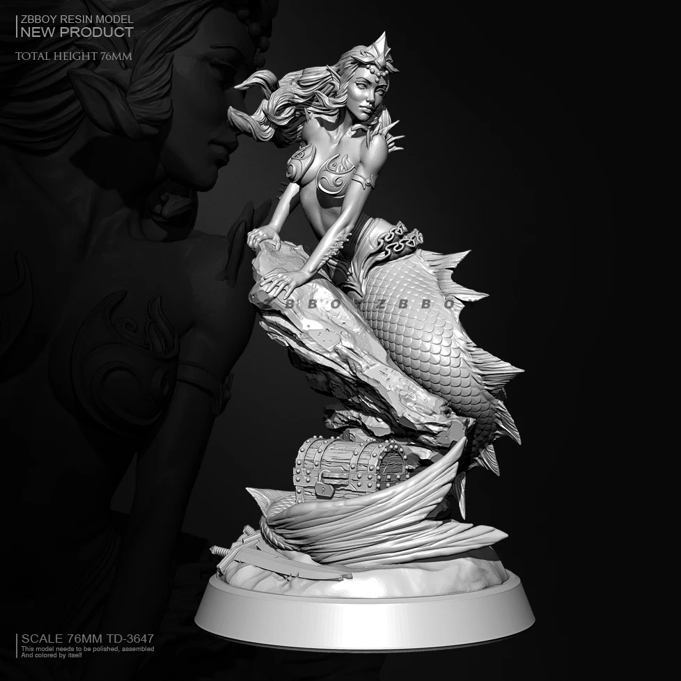 

NX Mermaid Resin Action Doll Model Kit Tumei Colorless Self-Assembling Resin Doll Soldier Figure 76mm