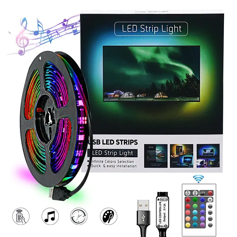 

HMTX LED Strip Lighting 5M/16.4 Ft Waterproof 5050RGB 150LEDs Flexible Color Changing Full Kit With 24 Keys IR Remote Controller
