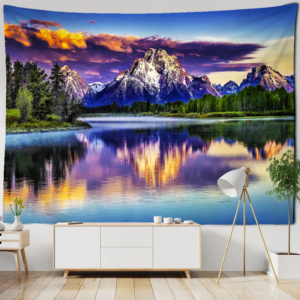 

Sunrise Mountains And Rivers Landscape Tapestry Wall Hanging Psychedelic Aurora Natural Landscape Art Home Decor