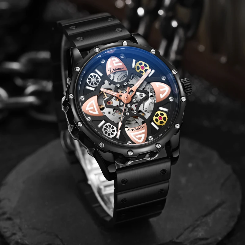 Автоматические механические мужские часы со скелетом модные лучшие брендовые